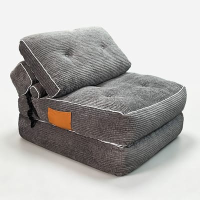 Opvouwbare Slaapbank Grijs - Corduroy Luie Stoel - Ruimtebesparend - Woonkamer & Slaapkamer - 90 cm