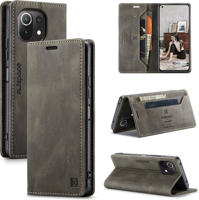Luxe Flip Case met RFID Bescherming Kaarthouder en Magneetsluiting voor Xiaomi 11 Lite 5G NE / Mi 11 Lite (4G/5G) _ Bruin