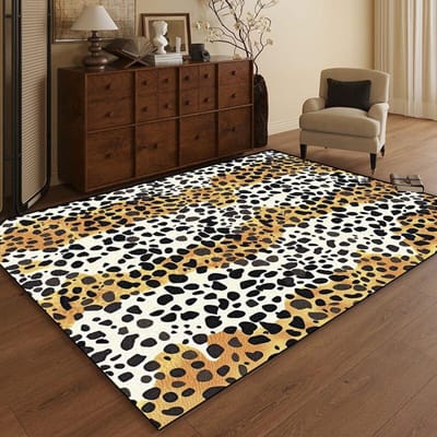 Tapis Haut de Gamme Léopard Européen Salon Décoration de Maison Canapé de Loisirs Tapis Grande Surface Chambre à Coucher Chevet Tapis de Sol Antidérapant 140*200cm