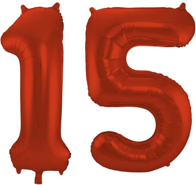 Folat Verjaardag Leeftijd folieballon - 15 jaar - rood - 86 cm - cijferballon groot