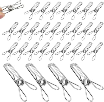 Wasknijpers Van Roestvrij Staal, Wasknijpers Van Metaal, Zilverkleurig, 6 Cm, Duurzame Metalen Knijpers Van Roestvrij Staal Voor Handdoeken,Kleding,Sokken,Waslijn,Kamperen,Papieren Dossiers