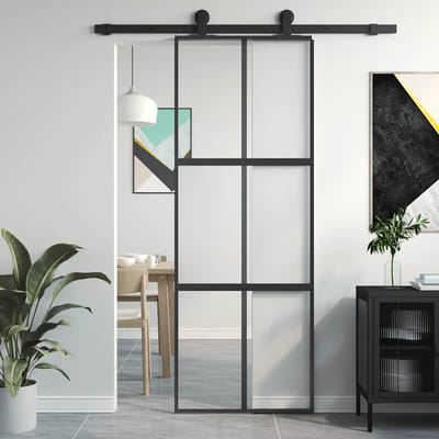 vidaXL - Schuifdeur - 76x205 - cm - gehard - glas - en - aluminium - zwart