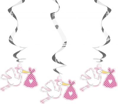 Folat geboorte meisje versieringen - 3x stuks - 60 cm - hangdecoraties - feestartikelen