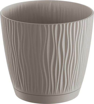 Prosperplast Plantenpot Waves - kunststof - taupe - D13xH12cm - binnen/buiten - bloempot met opvangschaal