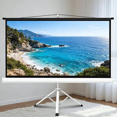 Projectiescherm met houder - Mobiel bioscoopdisplay - Thuisbioscoop creëren - Stabiele bodemhouder - 182 cm - Wit