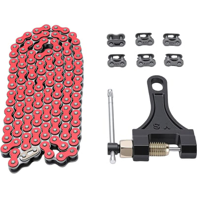 Chaîne de Moto 420 120 Maillons Acier 6 Attaches Rapides Remplacement Chaîne à Rouleaux pour CRF150 Grom 50ml 70ml 90ml 110ml 125ml rouge