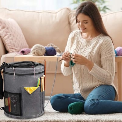 Candala Breitas, garenorganizer, draagtas, draagbare opbergtas voor garen, draagprojecten, breinaalden, haaknaalden, handleidingen en andere accessoires (grijs)