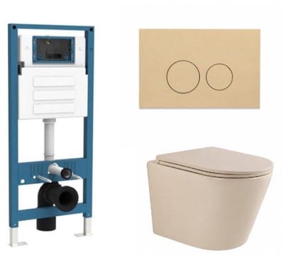 QeramiQ Dely Toiletset - inbouwreservoir Qeramiq Flush - slim zitting - kunststof beige bedieningsplaat - ronde knoppen - beige