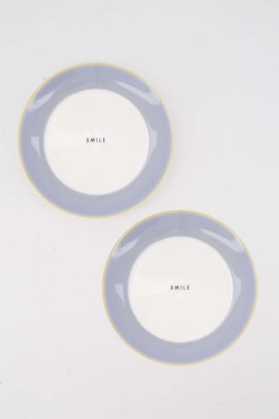 Zusss Set Van 2 Gebaksbordjes 'Smile' In Blauw - Verjaardag - Cadeau Dames Keramiek Wit / Lichtblauw