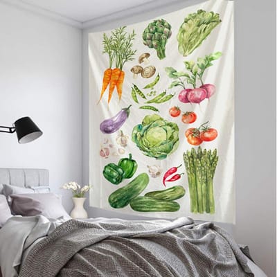 Eenvoudig Groente Wandtapijt Hippie Bohemien Klein Fris Familie Boerderij Polyester Bedrukt Achtergronddoek Decor 95x70CM white