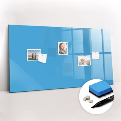 Tulup Whitebord - Kleur Blauw Magneetbord - 120 cm x 60 cm - Magnetic Board - Stylish Memo Board - Memobord Keuken - Notitiebord Werkplek - Gratis 5 Sterke Magneten + Whiteboard Marker & Wisser - Magneetbord Keuken - Magnetisch Wandbord