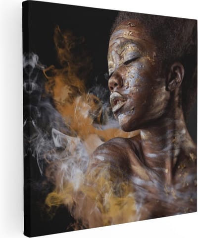 Artaza Canvas Schilderij Vrouw Goud - 80x80 cm - Wanddecoratie Afrikaanse Vrouw - Muurdecoratie Portret - Schilderijen Op Canvas
