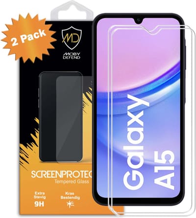 2-Pack MobyDefend Screenprotectors - Geschikt voor Samsung Galaxy A15 - Case-Friendly Screensavers - Gehard Glas