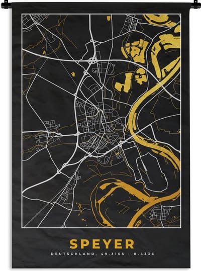 Wandkleed - Wanddoek - Plattegrond – Speyer – Goud – Stadskaart – Kaart - Duitsland - 120x180 cm - Wandtapijt