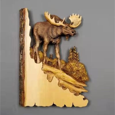 Platte Dierlijke Handwerk Wandhanger Sculptuur Houten Wasbeer Beer Hert Wolf Vos Handgeschilderde Decoratie voor Thuis Woonkamer