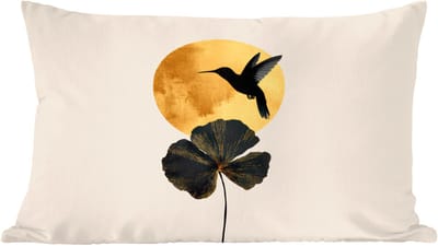 Sierkussens - Kussentjes Woonkamer - 60x40 cm - Zwarte kolibrie - Bloem - Gouden cirkel