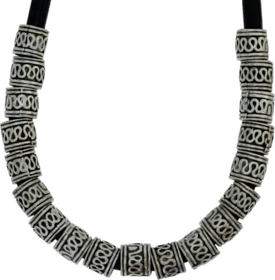 Behave - Ibiza Ketting - Leder en Vintage Antiek Mat Zilverkleurige Metalen Ringen