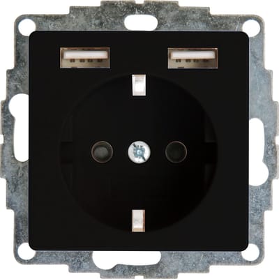 Kopp stopcontact met randaarde en 2x USB voeding (USB A) - HK07 mat zwart (296250006) - wandcontactdoos