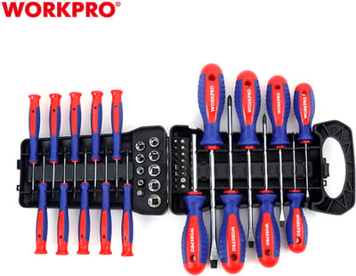 WORKPRO WP200512 Schroevendraaierset – 45-delig – Met Bits, Precisietools & Doppen – CR-V – Incl. Opberghouder