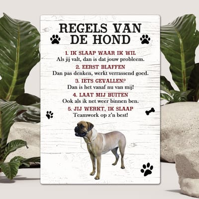 Spreuken - Bulmastiff - Regels Van De Hond - Spreuken Bordjes - Spreukenbord - Tekstborden - Cadeau - Hondenras