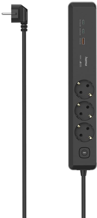 Hama Stekkerdoos met schakelaar - 3-voudig - 1,4m kabel - Zwart