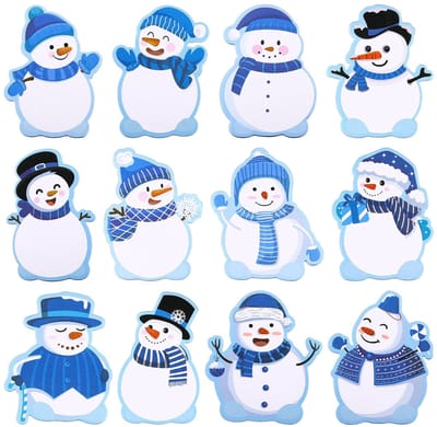 Dailygoods- Kerstnotitieblok Set van 12 - Zelfklevende Notities - Wintersneeuwpop - Opvallende Kleur - Papier - Afmetingen 3,9 x 3,1 cm - Kerstnotities