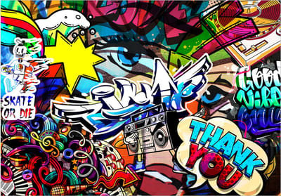 Fotobehangkoning - Behang - Vliesbehang - Fotobehang Grafitti Kunst - Muurschildering - Metropolia's Language - 150 x 105 cm
