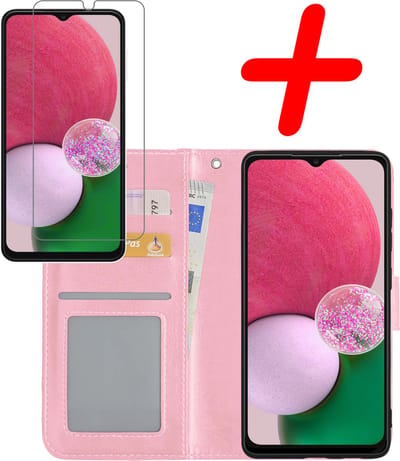 Hoesje Met Screenprotector - Geschikt voor Samsung Galaxy A13 5G - Luxe Pasjeshouder - Bookcase Portemonee - Flip Case - Kunstleer Book Case - Flipcase - Book Cover - Walletcase - Portemonneehoes - Lichtroze
