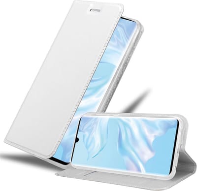 Cadorabo Hoesje geschikt voor Huawei P30 PRO in CLASSY ZILVER - Beschermhoes met magnetische sluiting, standfunctie en kaartvakje Book Case Cover Etui