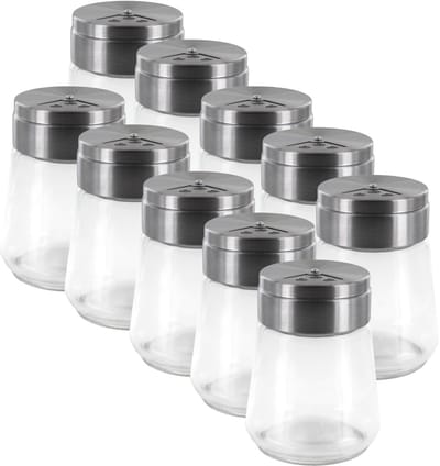Home Deco Factory kruidenpotjes - 10x - glas - 80 ml - transparant - met strooier