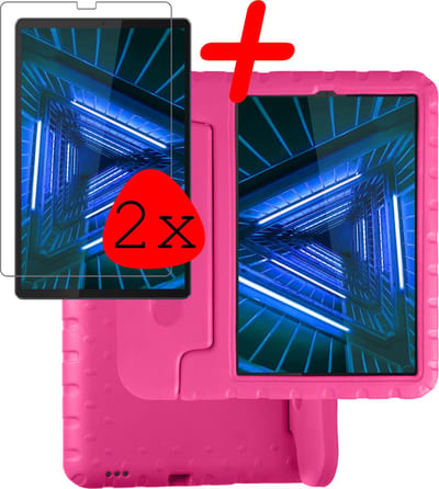 Hoesje Geschikt voor Lenovo Tab M10 FHD Plus (2e / 2nd Generatie) - Met 2x Screenprotector - Kinderhoes Shockproof Bumper - Kidsproof Case - Tablet Hoes - Kinder Hoes Cover - Roze