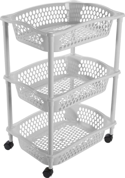 Keuken/kamer opberg trolleys/roltafels met 3 manden 62 x 41 cm lichtgrijs - Etagewagentje met opbergkratten