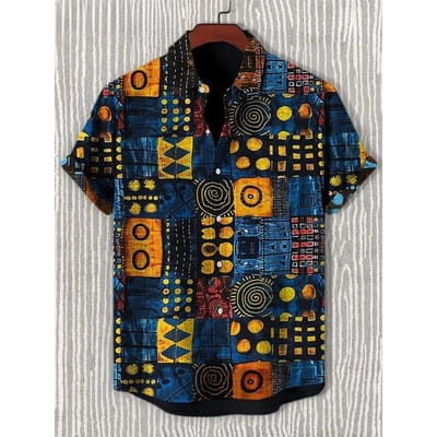 Chemises Homme Manches Courtes Rétro Ethnique Tribal Style Africain Hauts Mode Casual Streetwear Chemises Homme 5XL gray