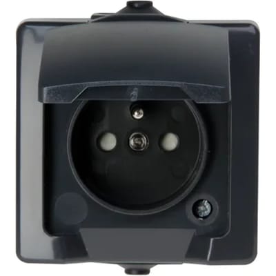 Sencys Spatwaterdicht Stopcontact Denver Verticaal Penaarde 1-polig Antraciet Ip44
