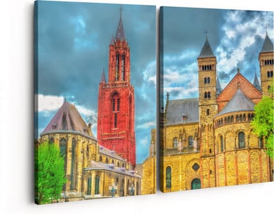 Artaza Canvas Schilderij Tweeluik Basiliek van Sint Servaas in Maastricht - 160x120 - Groot - Foto Op Canvas - Canvas Print