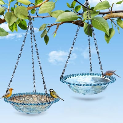 KZQ Hangende Vogelbaden 2-pack - Vogelvoeder Voor Buiten - Plastic Waterbakje voor Tuin Decoratie - Blauw