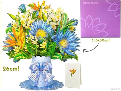 Popcards megagrote pop-up kaart - Boeket Paradijsvogelbloem in Vaas | Supergrote wenskaart 3D kaart bloemen