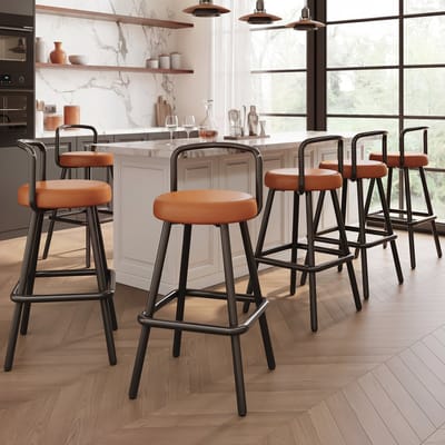 MODENUIT Barkruk 37 x 37 x 90,5 cm - Met Rugleuning en Voetsteun - Voor Keuken en Eethoek - Metaal en PU - Bruin