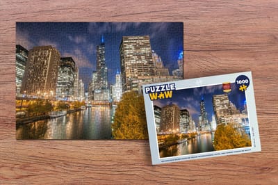 Puzzel De Chicago River voor de Trump International Hotel and Tower tijdens de nacht - Legpuzzel - Puzzel 1000 stukjes volwassenen