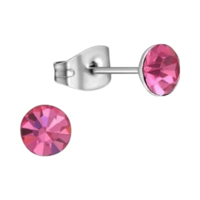 Aramat Jewels | Oorbellen | Stalen Kristal Oorbellen met roze steentje – Zilverkleur – 5mm | | | |5mm | Staal | Kinderen, Volwassenen | Verkleurd niet