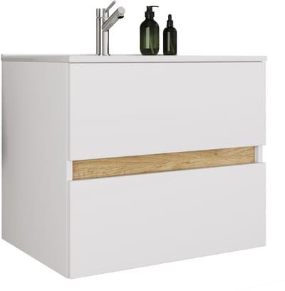 VCM 2-tlg. Waschtisch mit Keramikbecken, Badschrank mit 2 Softclose-Schubladen, Maße Waschplatz Set: H. 51 x B. 61 x T. 47 cm, Cosila-I