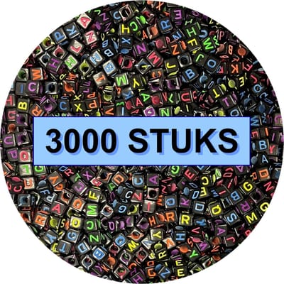 Fako Bijoux® - Letterkralen Vierkant Bulk - Letter Beads - Alfabet Kralen - Sieraden Maken - 3000 Stuks - Zwart/Fluor
