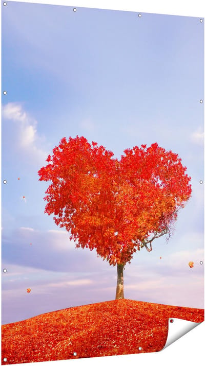 Gards Tuinposter Rode Liefde Boom in een Hart Vorm - 120x180 cm - Tuindoek - Tuindecoratie - Wanddecoratie buiten - Tuinschilderij