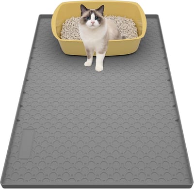 Grote siliconen kattenbakmat - Grijs - Kattenmat voor katten - 86 x 56 cm - Kattenbak opvangmat - Antislip en waterdicht - Verhoogde randen