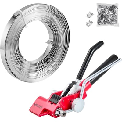 Stalen Banden Strapping Kit, Heavy Duty Banden Verzegelaar Gereedschap met 30,5 m Bindbanden, 100 Metalen Sluitingen, Handmatige Pallet Verpakking Strapping Kit voor
