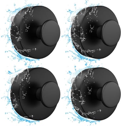Vacuüm zuignaphaakjes, 4 stuks wandhaken, ABS, zuignap, badkamer, waterdicht, afneembaar en herbruikbaar, wandhaken, zuignap voor keuken, glazen deur (4 stuks zwart roestvrij staal)