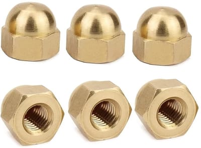 Dailygoods- Eikelmoeren Zeskantig - Hoedmoeren Messing - Dopmoeren M10 - 2 Stuks - Robuust en Duurzaam - Decoratief Uiterlijk