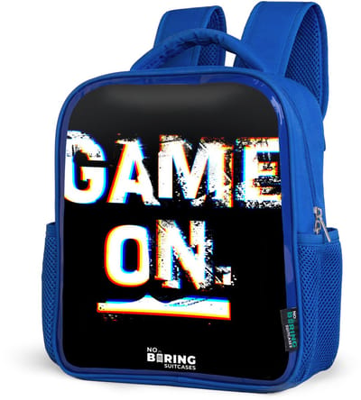 NoBoringSuitcases.com® - Rugzak blauw - Schooltas jongens - Game on in zwart wit - Kinder rugtas jongen - Boekentas kind - Kinderrugzak voor school - Schoolrugzak