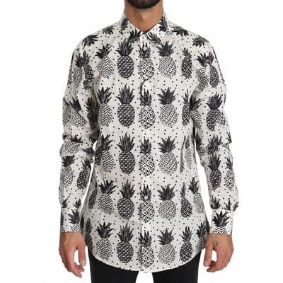 Dolce & Gabbana Heren Wit Ananas Katoenen Top Shirt