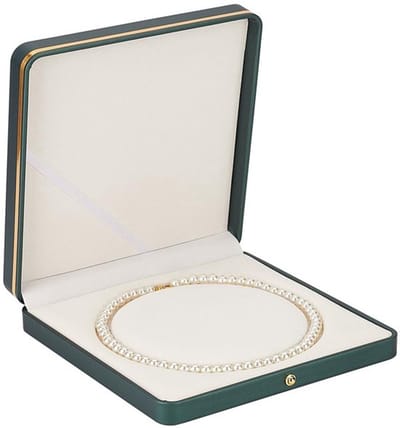 Donkergroen kralenketting box, luxe sieradenopslag